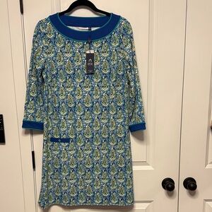 Cabana Life Blue & Teal Printed Shift Dress with Contrast Trim UPF50+